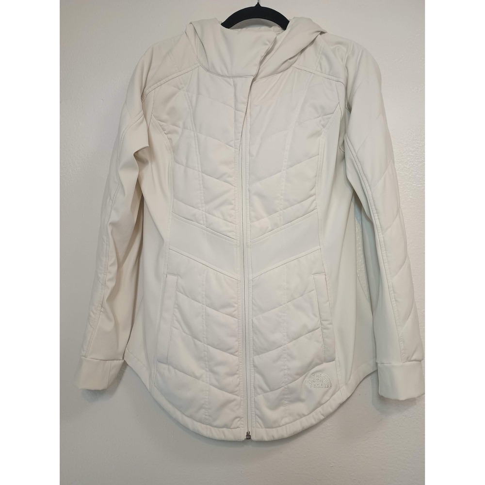 The North Face Pseudio Hooded Jacket Womens Medium White Softshell Quilted